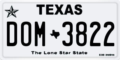 TX license plate DOM3822