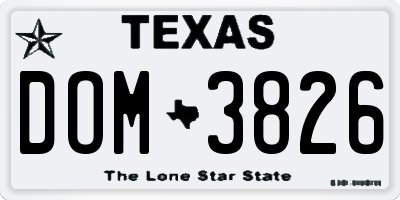 TX license plate DOM3826