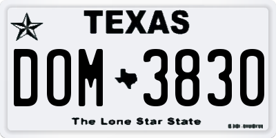 TX license plate DOM3830
