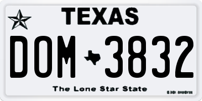 TX license plate DOM3832