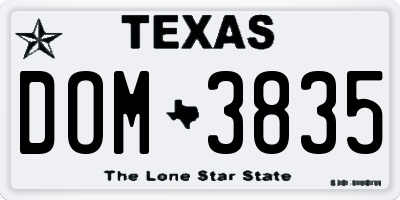 TX license plate DOM3835