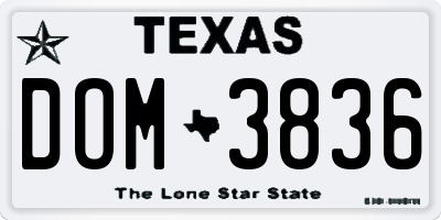 TX license plate DOM3836