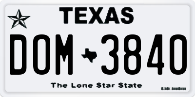 TX license plate DOM3840