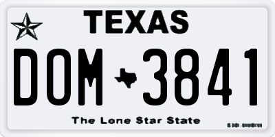 TX license plate DOM3841