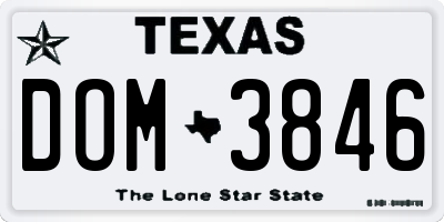 TX license plate DOM3846