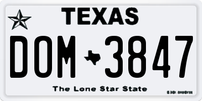 TX license plate DOM3847