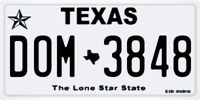 TX license plate DOM3848