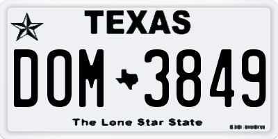 TX license plate DOM3849