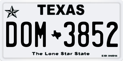 TX license plate DOM3852