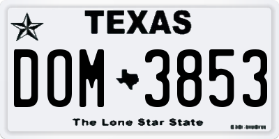 TX license plate DOM3853