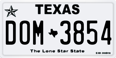 TX license plate DOM3854