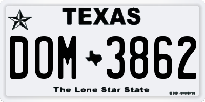 TX license plate DOM3862