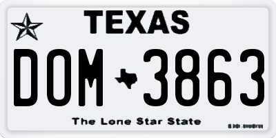TX license plate DOM3863