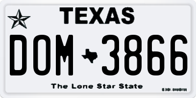 TX license plate DOM3866