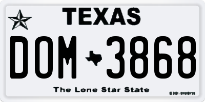 TX license plate DOM3868