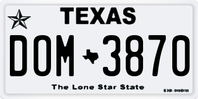 TX license plate DOM3870