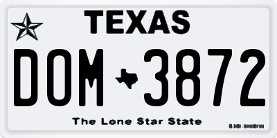 TX license plate DOM3872