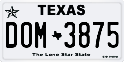 TX license plate DOM3875