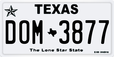 TX license plate DOM3877