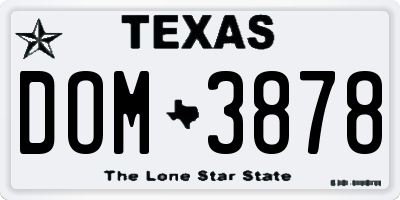 TX license plate DOM3878