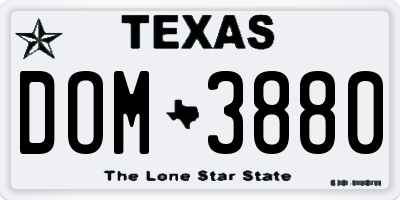 TX license plate DOM3880