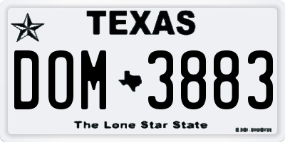 TX license plate DOM3883
