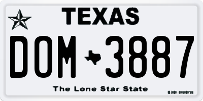 TX license plate DOM3887