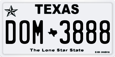 TX license plate DOM3888