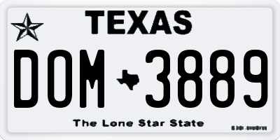 TX license plate DOM3889