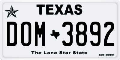 TX license plate DOM3892
