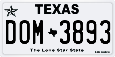 TX license plate DOM3893
