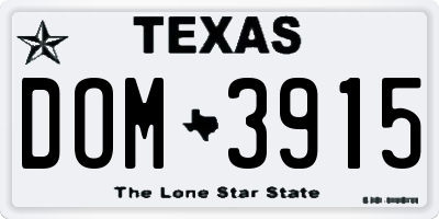 TX license plate DOM3915