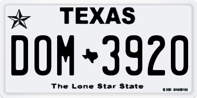 TX license plate DOM3920