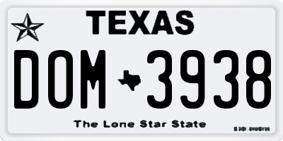 TX license plate DOM3938