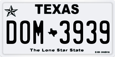 TX license plate DOM3939