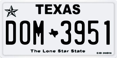 TX license plate DOM3951