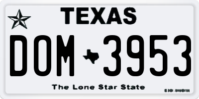 TX license plate DOM3953
