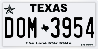 TX license plate DOM3954
