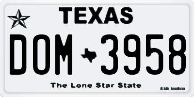 TX license plate DOM3958