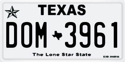 TX license plate DOM3961