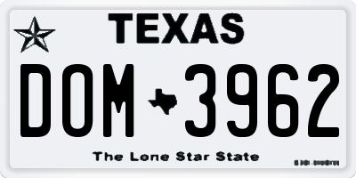 TX license plate DOM3962