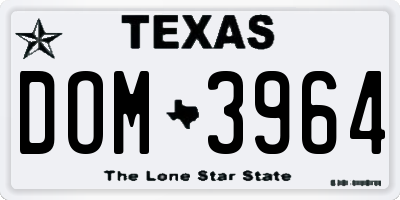 TX license plate DOM3964
