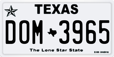 TX license plate DOM3965