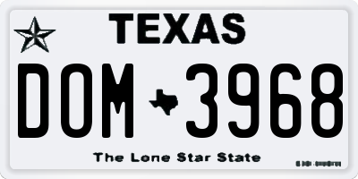 TX license plate DOM3968