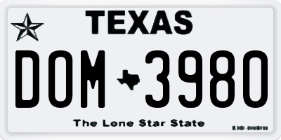 TX license plate DOM3980