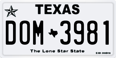 TX license plate DOM3981