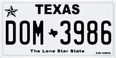 TX license plate DOM3986