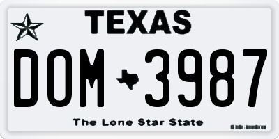 TX license plate DOM3987