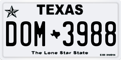 TX license plate DOM3988