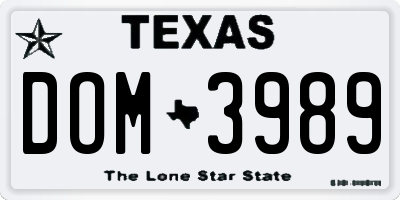 TX license plate DOM3989